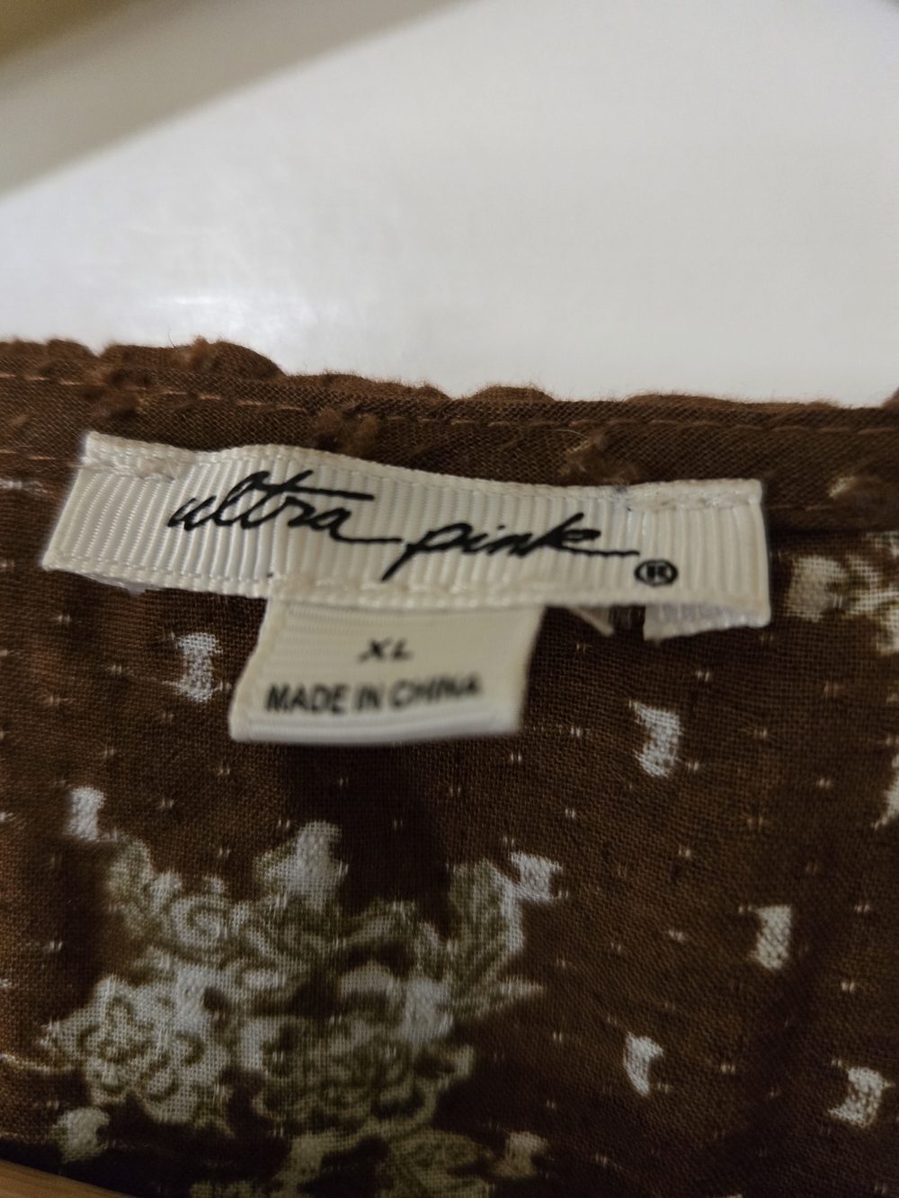 Ultra Pink 100% Cotton Brown Floral Ruffle Blouse - Picture 2 of 9